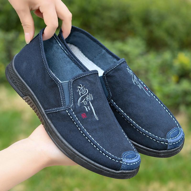 Old Beijing Cloth Shoes Men's High-end Non-slip and Wear-resistant Soft-soled Shoes One-pedal Elderly Shoes Casual Shoes Work Canvas Shoes
