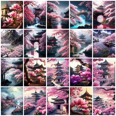5D Diamond Painting New Arrivals Temple Tree Embroidery Mosaic Landscape Flower Full Square Round Wall Decor
