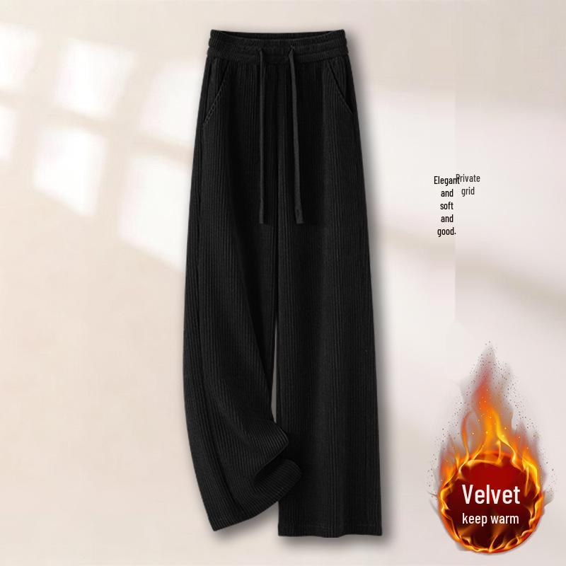 Corduroy Wide-Leg High-Waisted Pants for Women - Ribbed, Loose, Velvet-Feel, Seasonal Wear 2025.