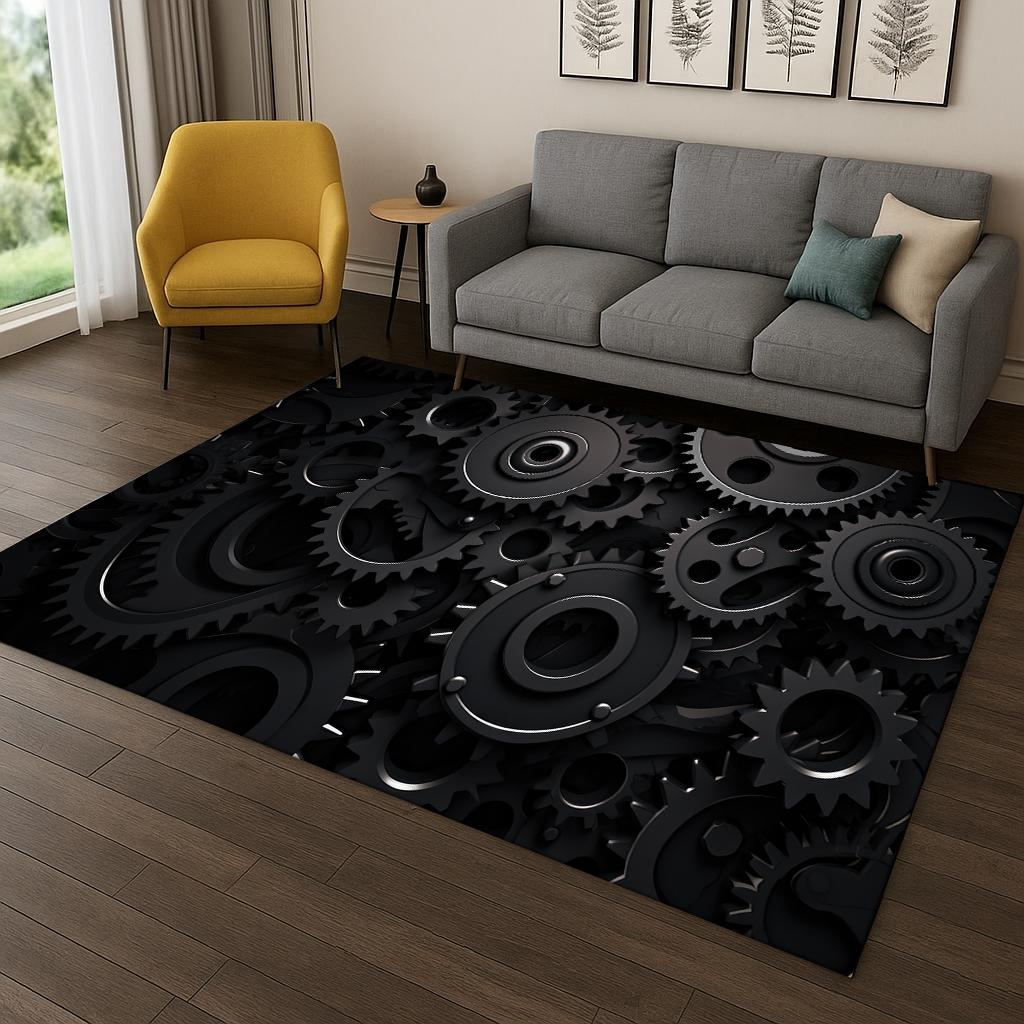 Punk Mechanical Gears Cartoon Carpet Rug for Home Bedroom Living Room Sofa Doormat Kitchen Decor,Kid Game Non-slip Area Rug Mat