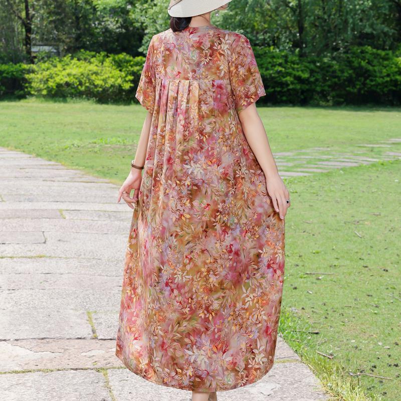 Elegant Women's Summer Dress Plus Size Short Sleeve Casual Loose Long Dresses Vintage Clothes