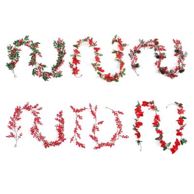 Christmas Berry Vine Garland Artificial Fruits Green Plant Vine with Red Berry Hanging Wall Door Home Halloween Decor