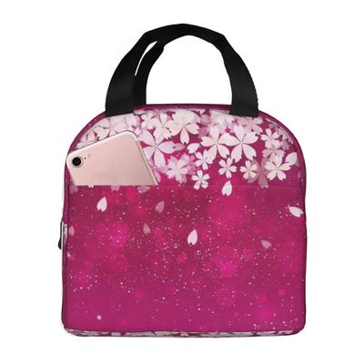 Sac à lunch isotherme motif fleurs de cerisier pour l'école, glacière imperméable, boîte à lunch thermique, sacs fourre-tout pour femmes et enfants, conteneur alimentaire