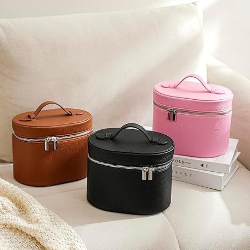 Portable PU Leather Cosmetic Organizer Handbag Soft Lining Removable Divider Makeup Case for Business Trips