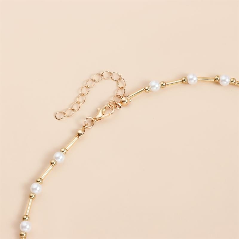 Stylish Heart Pearls Pendant Necklace Adjustable Chain Sweet Cool Fashionable Versatile Neckchain Jewelry Accessory