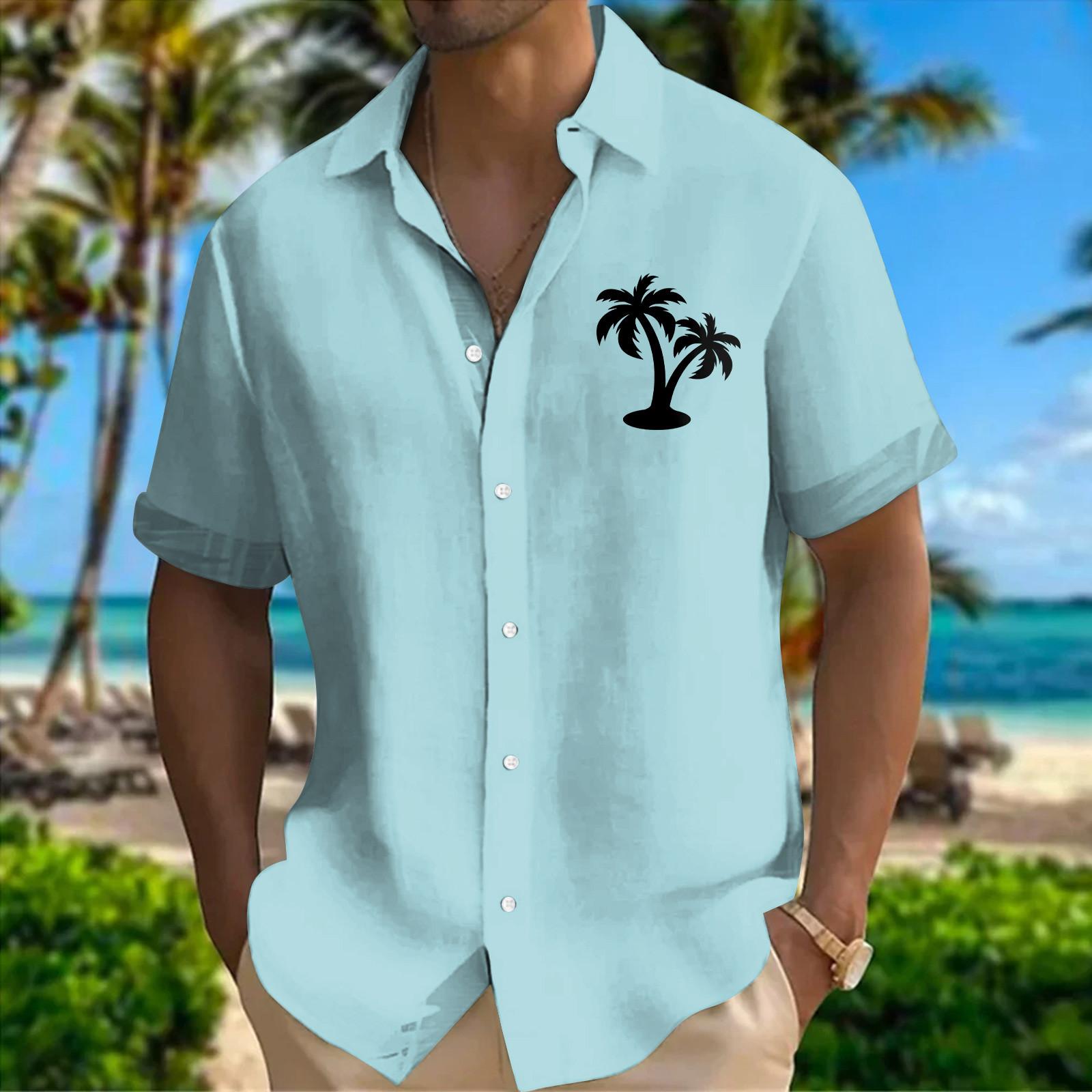 

Мужская летняя новая свободная рубашка с коротким рукавом с принтом, кардиган, пляжная рубашка XL циан