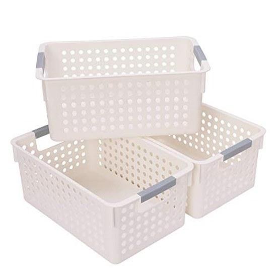 JAKAGO 3-piece storage basket box plastic (storage case small item cosmetics kitchen seasonings) white