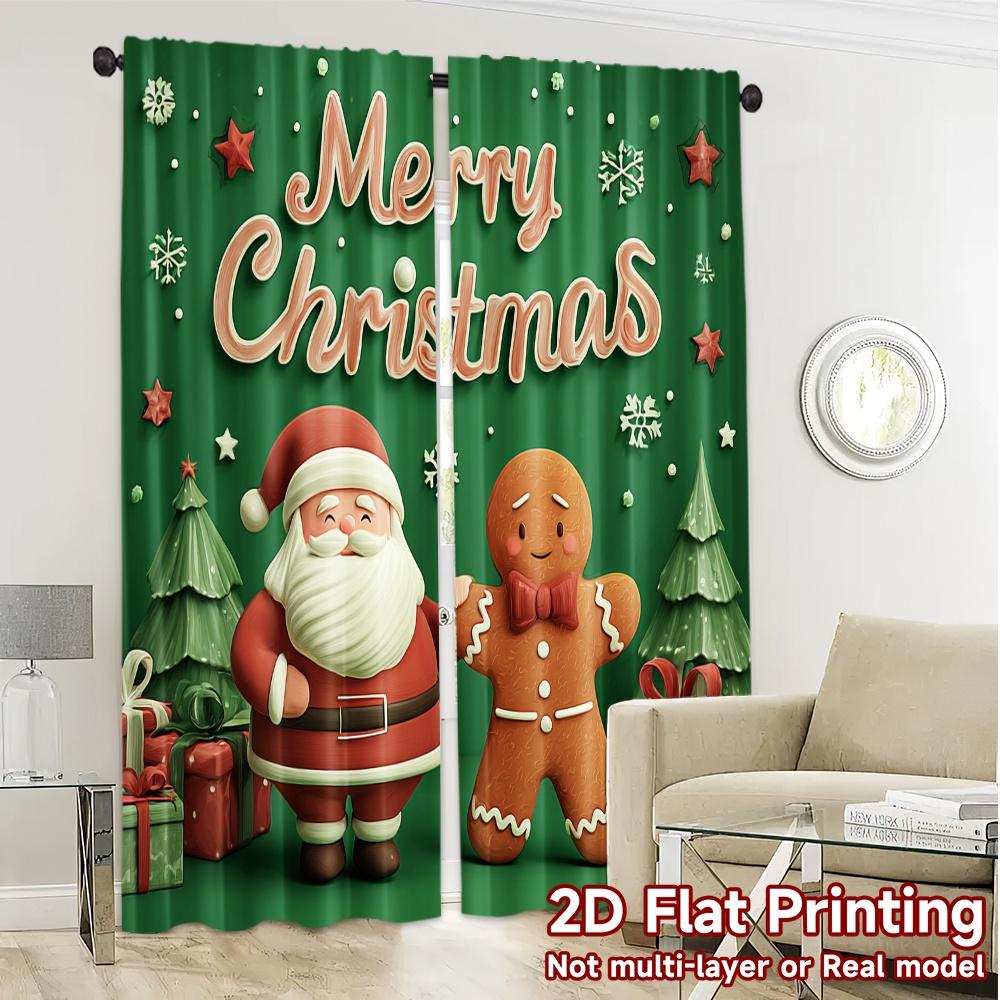 2D Flat Printing  JIT 2pcs   Curtains (Without Rod) Festive Cheer Fashionable Chic Curtains Machine Washable Fabric Curtains