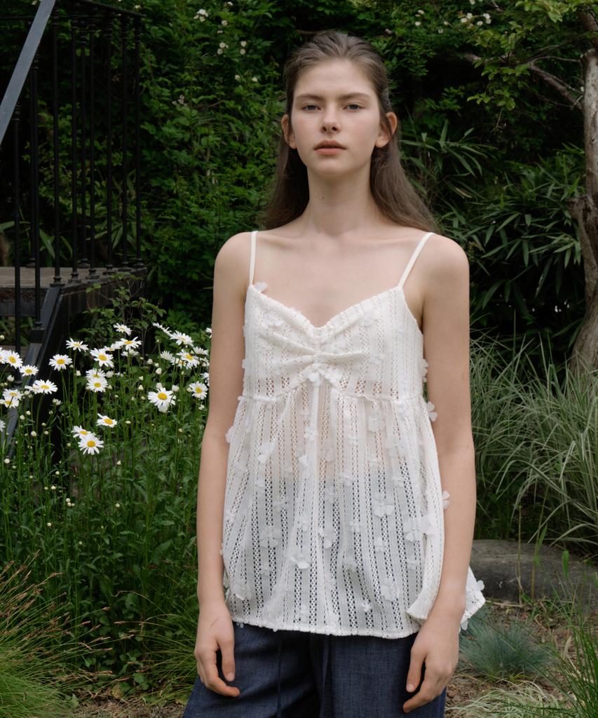 REORG Gir Front Shirring Lace Sleeveless Ivory