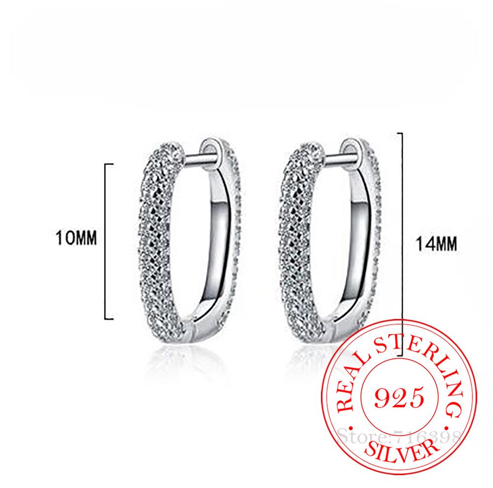 Fashion Charm Real 925 Sterling Silver Minimalist Pave Zirconia Geometric Oval Hoop Earrings for Women Unisex Party Jewelry Gift