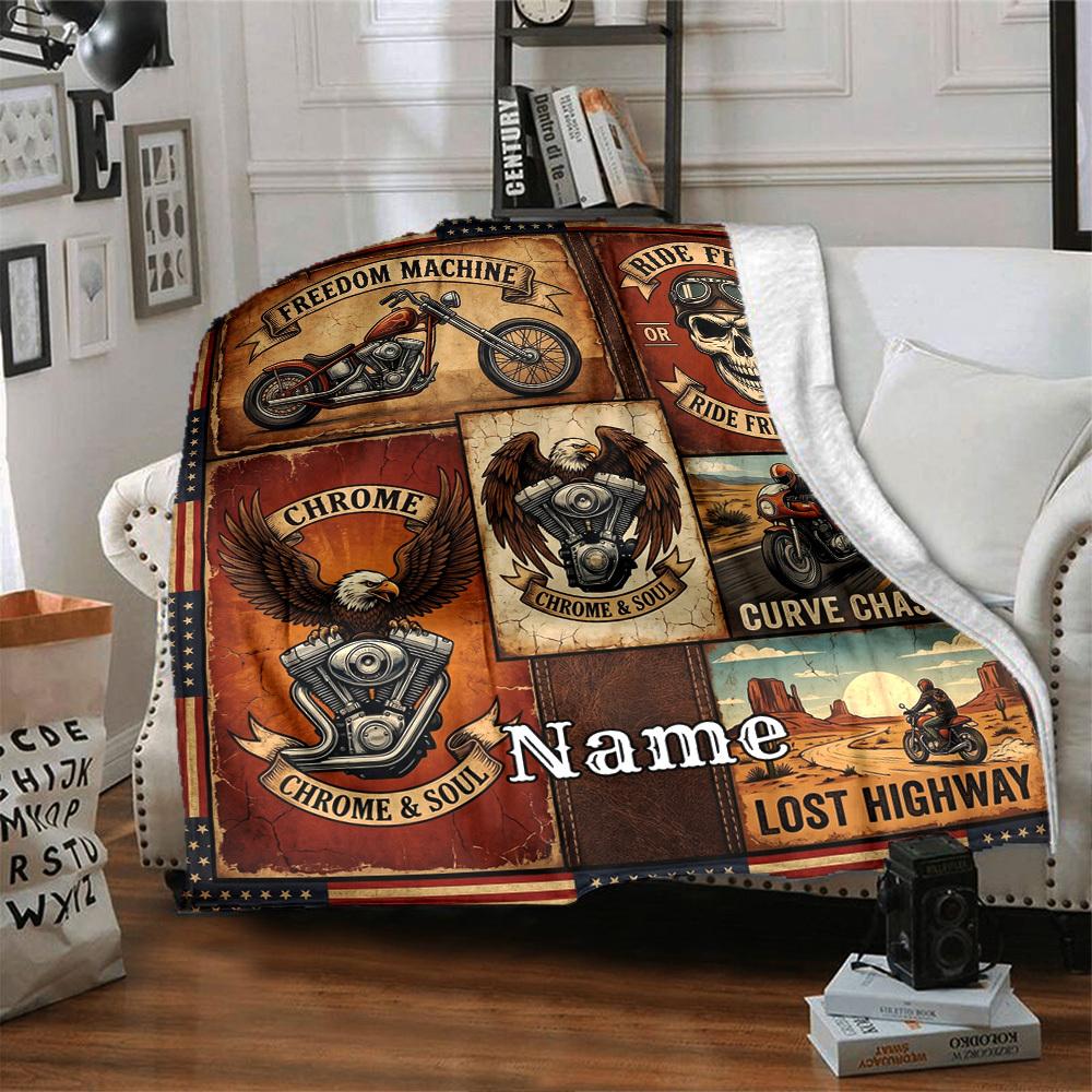 Motorcyclethemed Home Blanket Customize Your Names Comfortable Soft Lightweight Allseason Multipurpose Blanket For Picnics Sofas Offices Beds Living