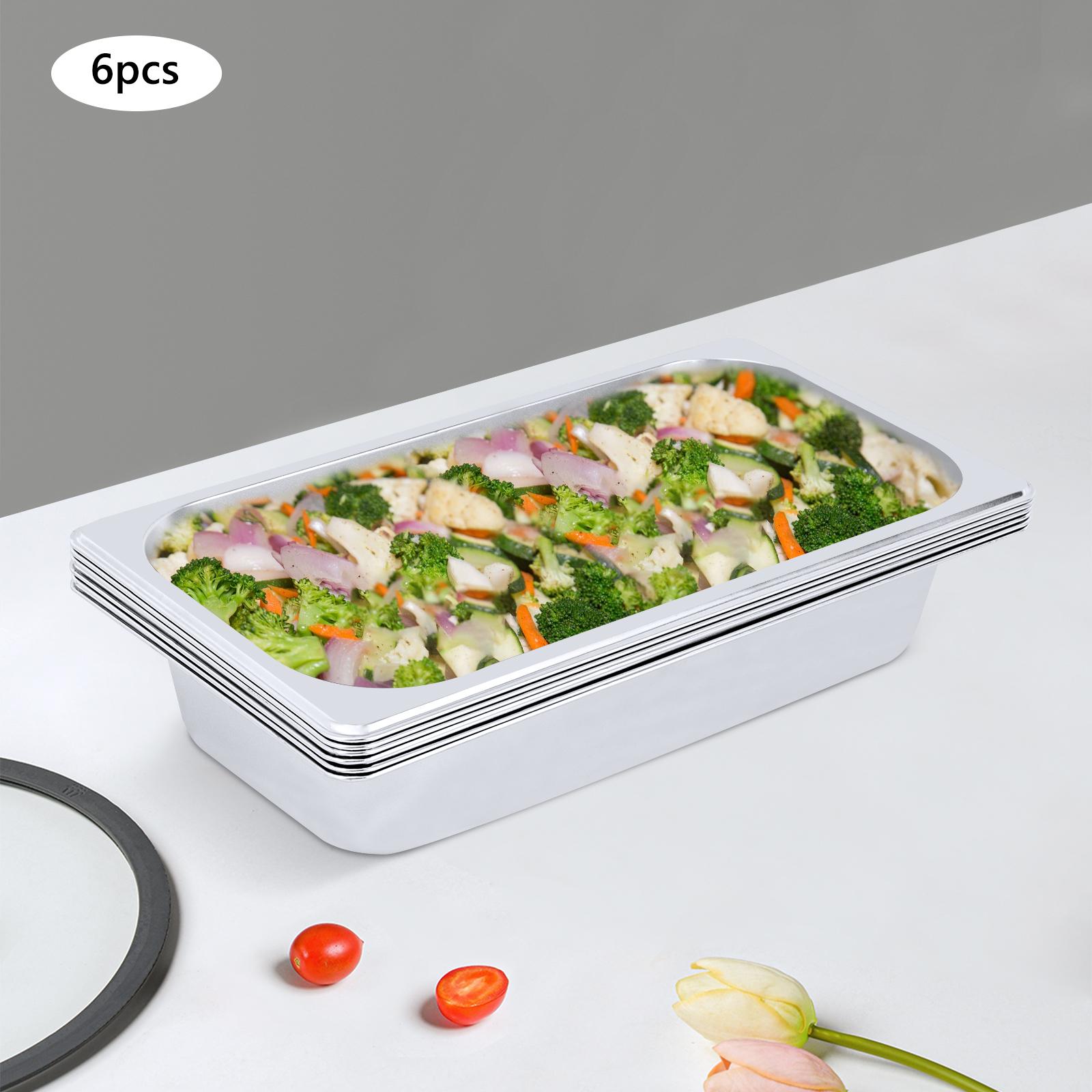 

6-Pack Stainless Steel 1/3 Size Hotel Pans, 2.5 Inch Deep Steam Table Pans, Commercial Grade Catering Food Pans, Kitchen Pans срібний