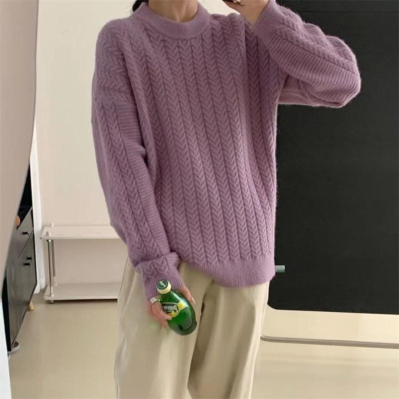 Soft Waxy Round Neck Twist Pullover Women's Top Autumn and Winter New Retro Lazy Premium Knitted Sweater Women's Clothing