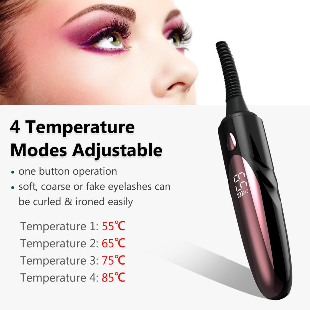 Elektrische Wimpernzange, beheizbare Wimpernzange, intelligentes Wimpernzange-Werkzeug mit Bildschirm, 4 Temperatur