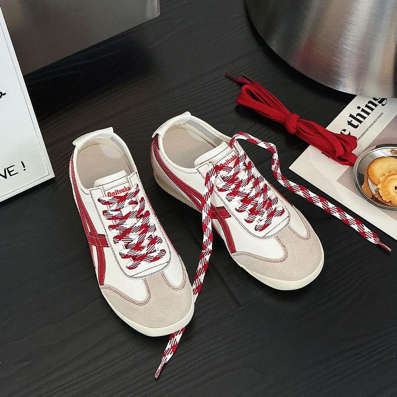 Retro leather inner height increase German training shoes women's spring new American versatile color matching sports Forrest Gump casual shoes