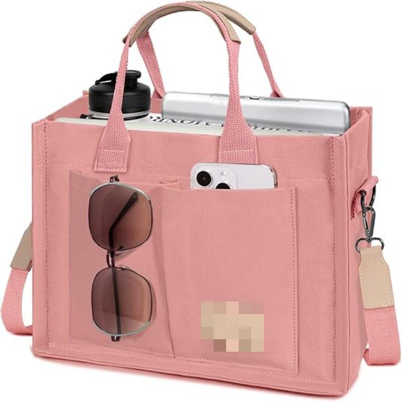 

Women Large Canvas Tote Bag with Pockets Laptop Shoulder Crossbody Bag Daily Work Handbag 35 12 27 персиковый