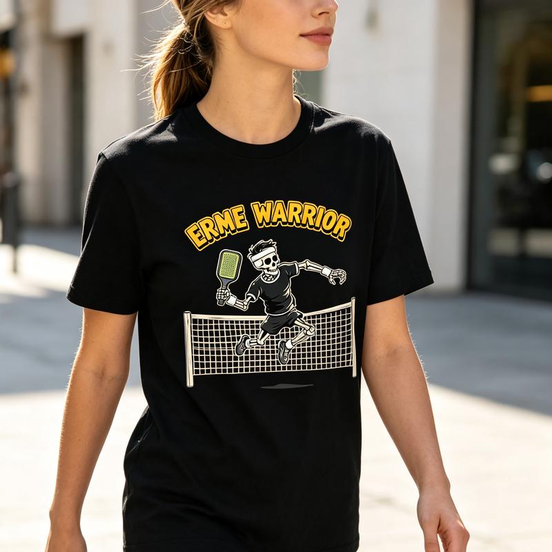 Erme Warrior Skeleton Pickleball TShirt Funny Sport Player Graphic Tee Casual Short Sleeve Shirt for Unisex Unisex Streetwear Lover