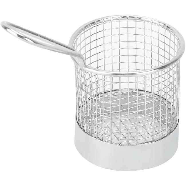 2PCS Mini Round Stainless Steel Deep Fry Basket, French Chip Frying Serving Food Baskets Mini French Fry Chips Baskets Net for Snacks Reusable Fries