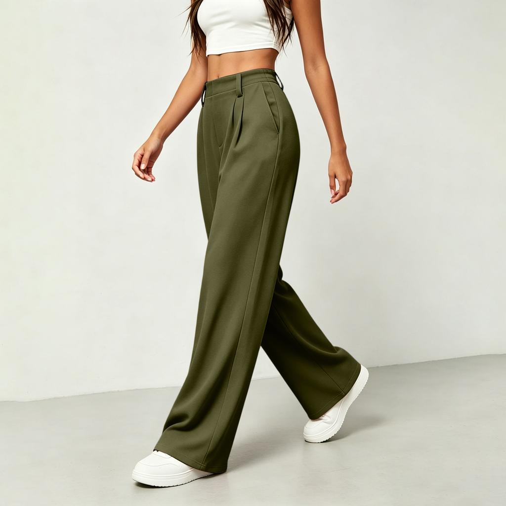 Women Casual Loose Wide Leg Pants Street Style Relaxed Fit Long Trousers with Pockets Simple Design Comfortable Daily Wear