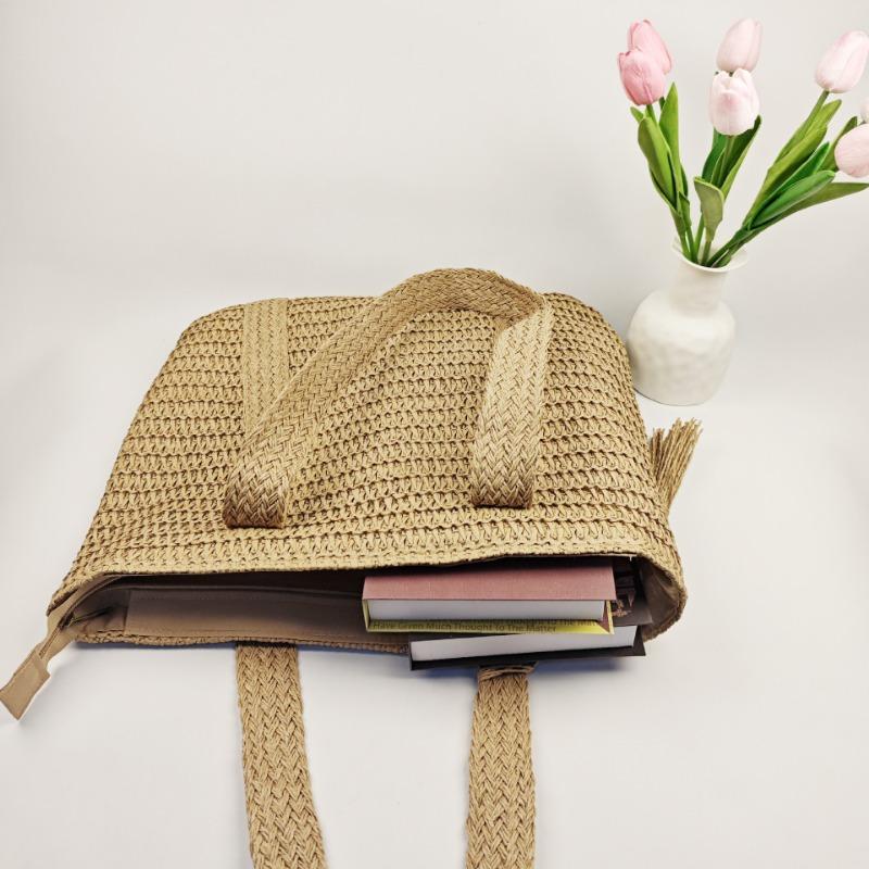 

Соломенная сумка женская новая модная ручная сумка-тоут большой вместимости для отпуска плетеная сумка хаки