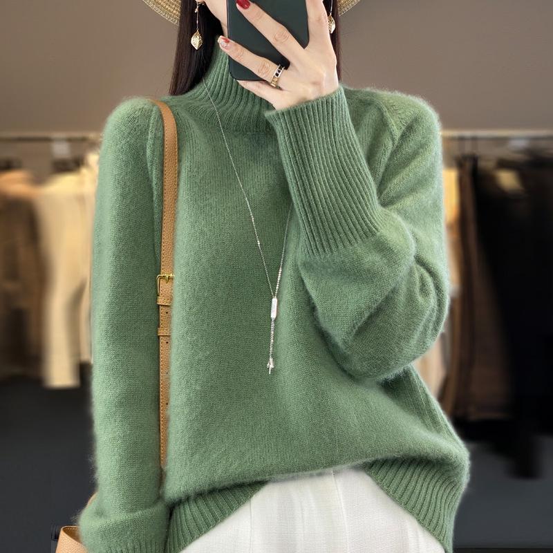 Verdickter Wollpullover im neuen Stil mit hohem Kragen und Schultergurten für Damen