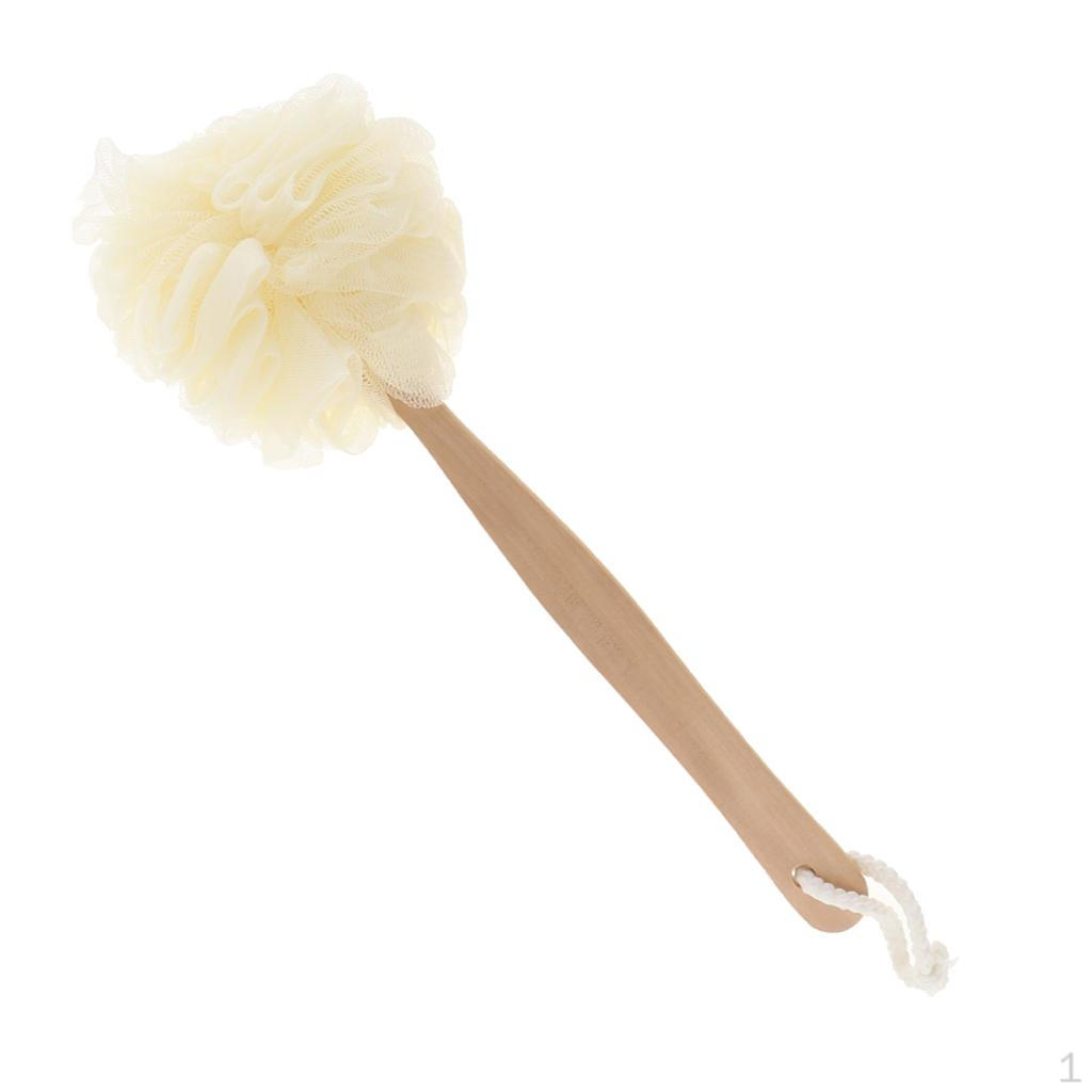 

Деревянная отшелушивающая сетчатая губка с длинной ручкой - шарик для пуфа для душа и ванны белый