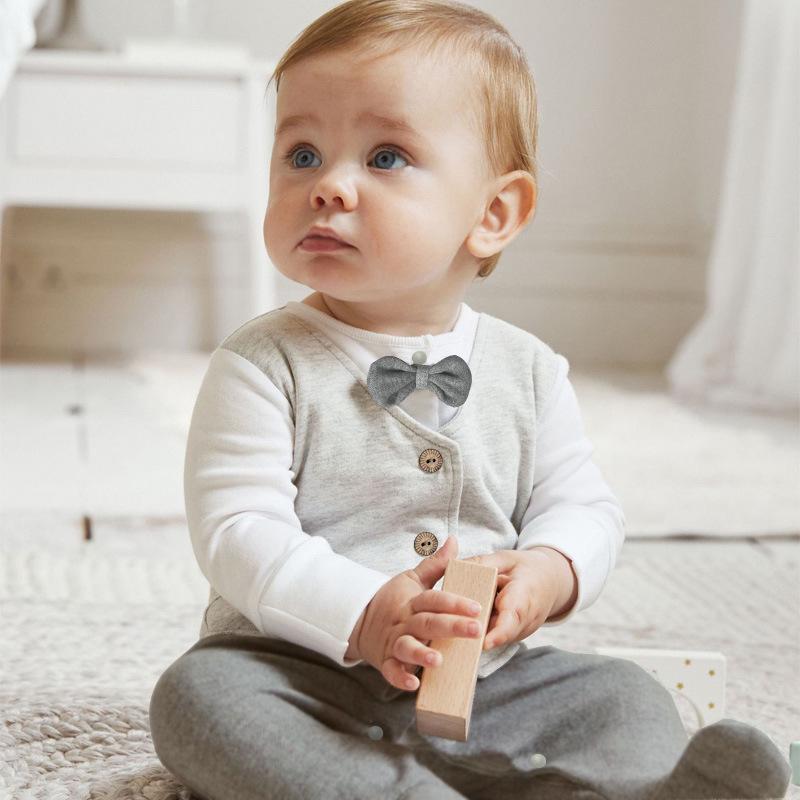 Body bébé quatre saisons: Combinaison formelle grise à manches longues pour nouveau-nés