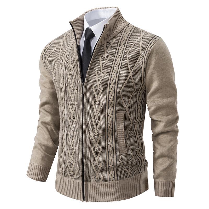 Men's Winter Stand-up Collar Cardigan Jacket - Thick Knit with Plus Velvet