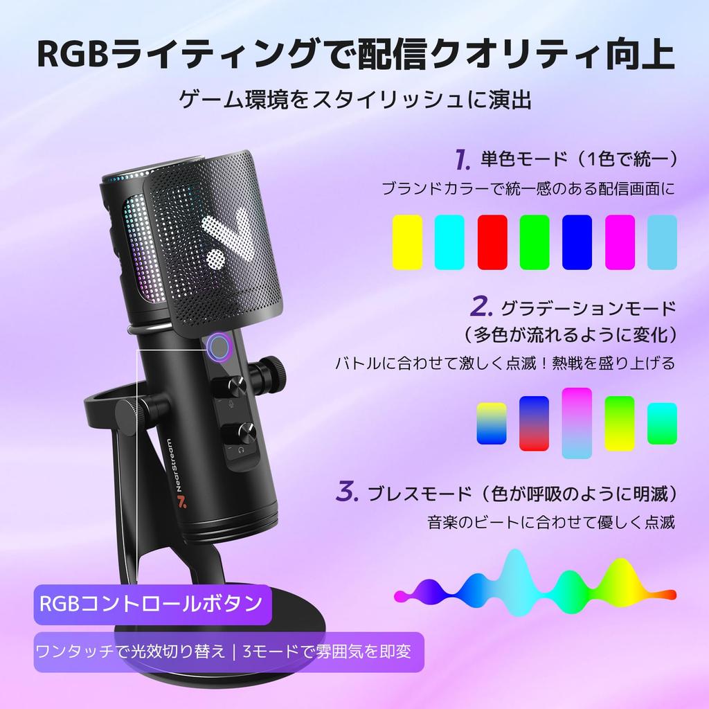 NearStream AM35U Condenser Microphone, USB Gaming Microphone, PC Microphone, Super Cardioid Pattern, RGB Lighting, Wired, 3.5mm Headphone Jack,