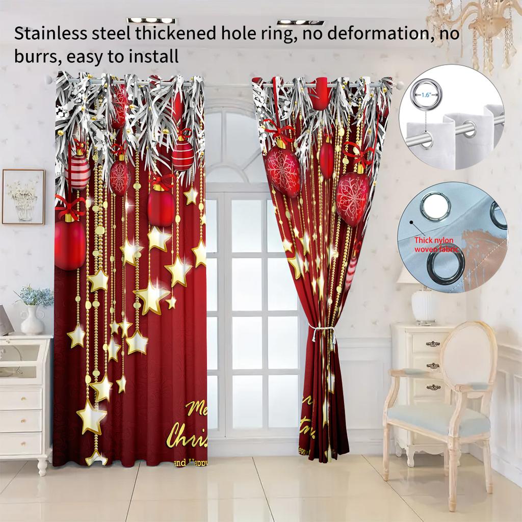 Christmas Star Pendant Print Curtains Multiple Size Living Room Insulation Easy Install Light Blocking Set Of 2 Made Polyester Machine Washable