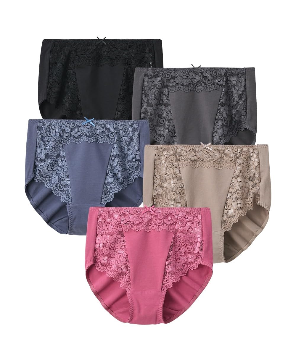 

Nissen Regular Choose Your Design and Inseam Cotton Blend Stretch Lace Leg Opening Lace 2 Size LL Women s Shorts, Length, Panties, 5-Pack, (Deep Leg),