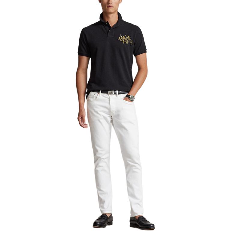 Polo Ralph Lauren SS24 Vzorované Pánské Polo tričko s krátkým rukávem, úzkého střihu, s kulatým výstřihem, černé MNPOKNI1N822583-001