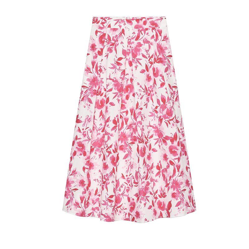 

Za Laminated Decoration Print Long sleeve Lapel Shirts 5029086 High Waist Poplin Midi Poncho Skirt 5029087 Pink Skirt L