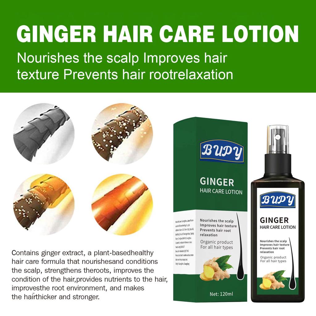 Lotion Capillaire au Gingembre, Solution Nutritive Rafraîchissante et Nourrissante pour le Cuir Chevelu et la Racine des Cheveux, Spray Fortifiant et Épaississant