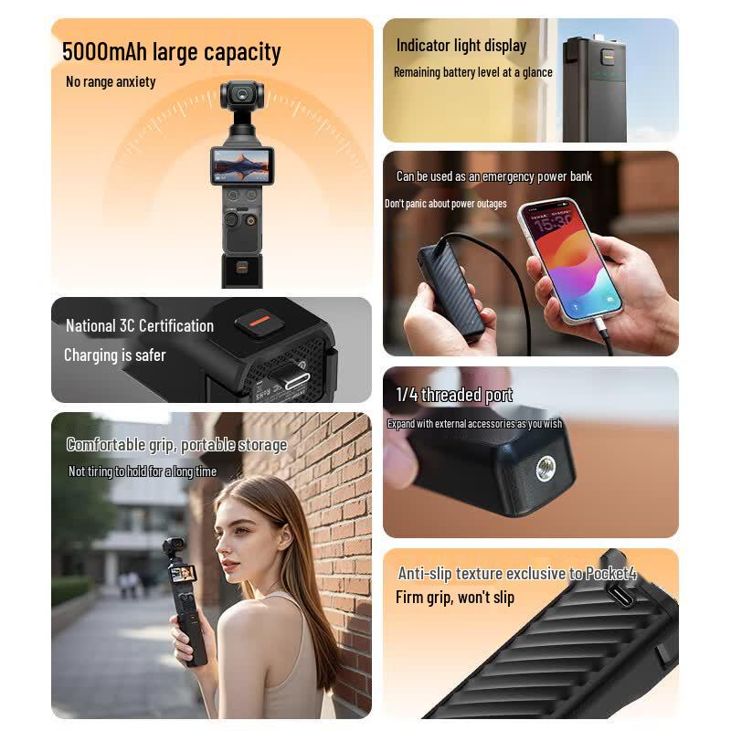 LKTOP 5000mAh Battery Charging Grip for DJI Pocket 3/4/4P