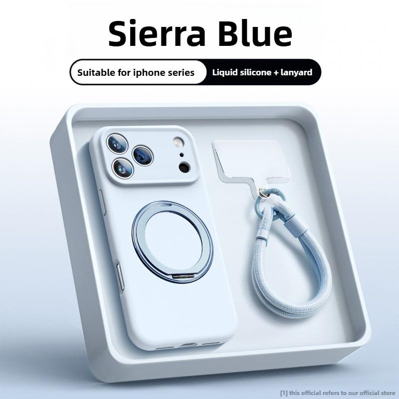 Liquid Silicone Folding Stand Case For iPhone 17 Air 16 15 14 13 12 Pro Max 16 Plus 17Pro For Magsafe Magnetic Strap Soft Cover