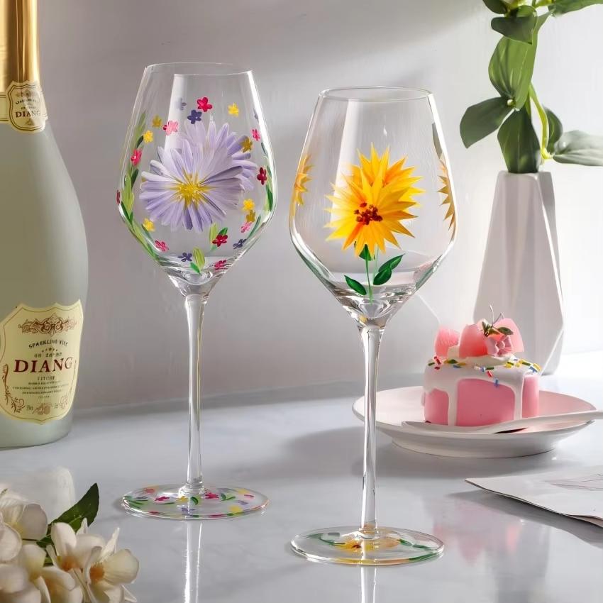 Kreative Bemalte Tulpe Hohe Cocktailgläser Blume Kristall Saft Champagnergläser Rotweingläser Hausgemachtes Trinkgeschirr