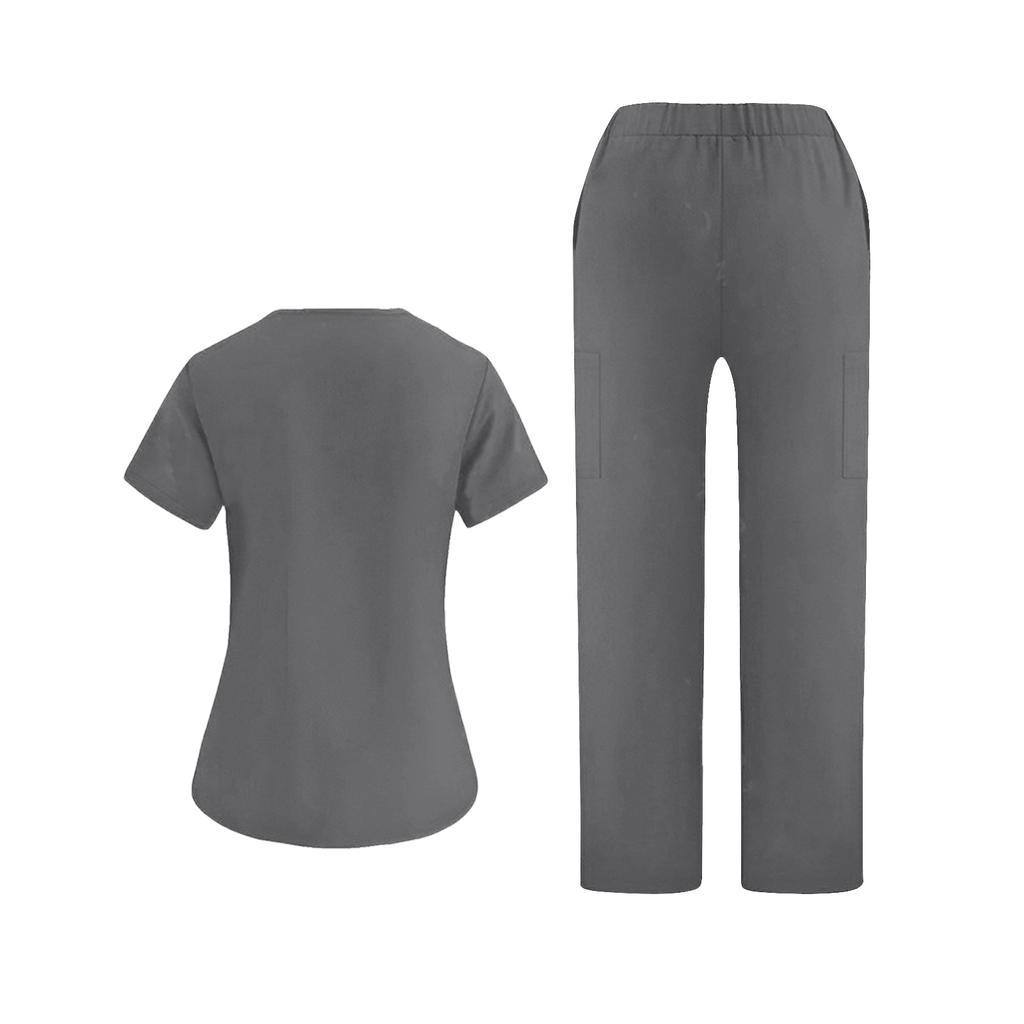 Ladies' Loose And Comfortable V-neck Short Sleeved Workwear With Multiple Pockets Suit Set