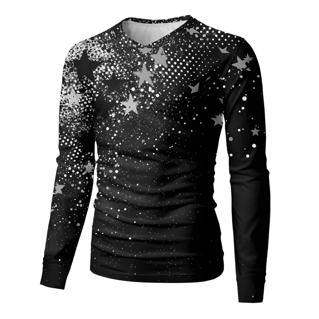 Ανδρικό T-shirt Τοπ με V λαιμόκοψη, casual μόδα, με τύπωμα, μακρυμάνικο