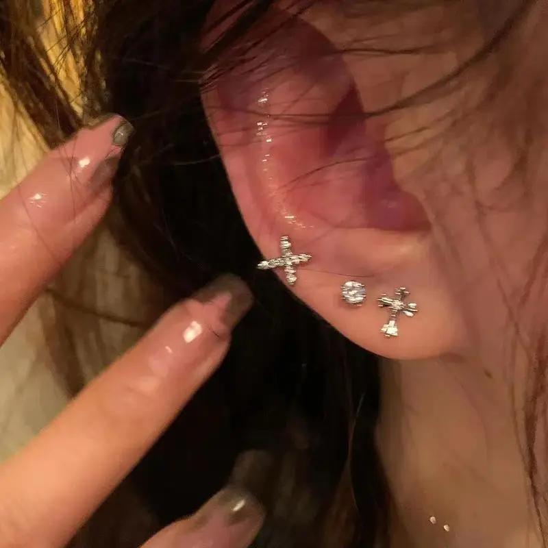 6Pcs/set copper Color Rhinestone Cross Stud Earrings for Women Fashion Punk Earring Sets Trendy Zircon Gifts Wholesale