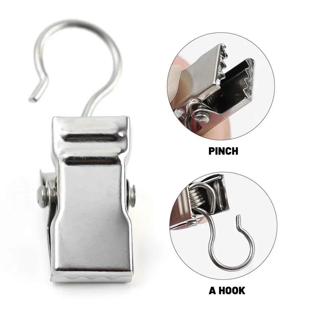 60/10Pcs Stainless Steel Curtain Clips With Hooks Heavy Duty Hanging Clamps Window Curtain Hook Clips For Home Decoration Crafts