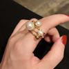 1 Pcs New Geometric Imitation Pearl Double Hollow Out Adjustable Ring Ladies Girls Party Popular Jewelry Gifts For Gothic