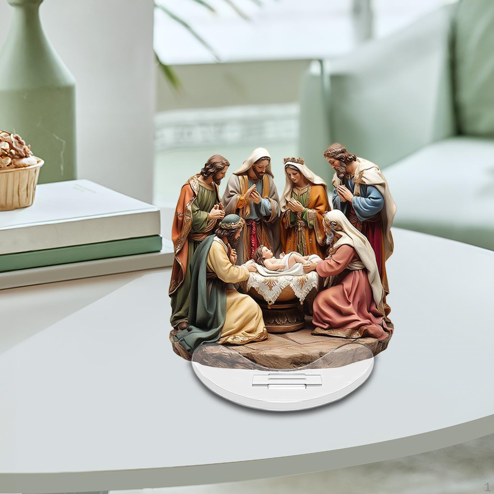 

2D Декор Рождения Иисуса, Знак Рождественской сцены, с держателем, Художественное ремесло, Уникальное настольное украшение для