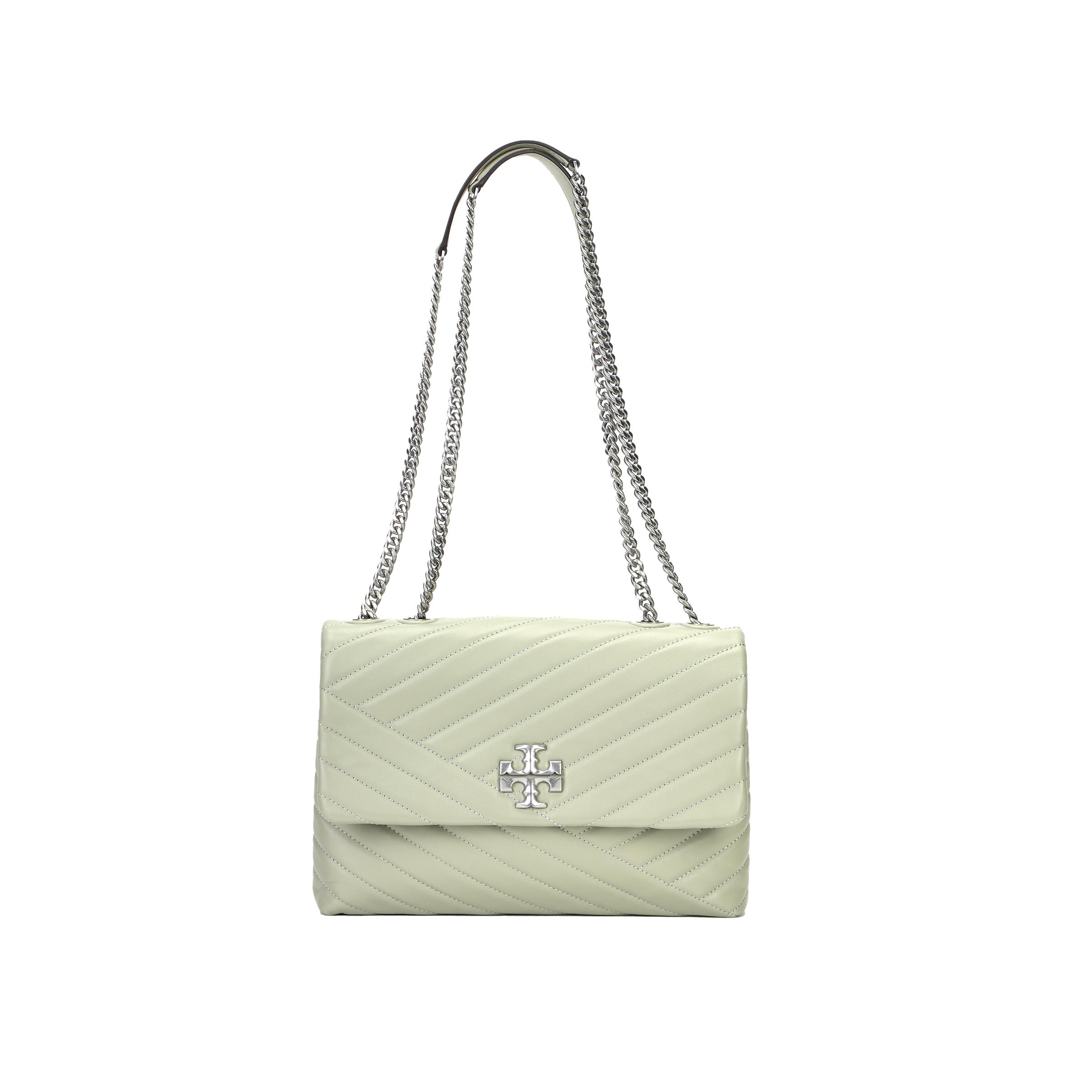 

Tory Burch Kira Signature Diagonal Double T Logo Herringbone Quilted Leather Shoulder Crossbody Bag Medium Women bags Soft-Frost-Green 90446-300 Basic Set (Bag+Dust Bag)