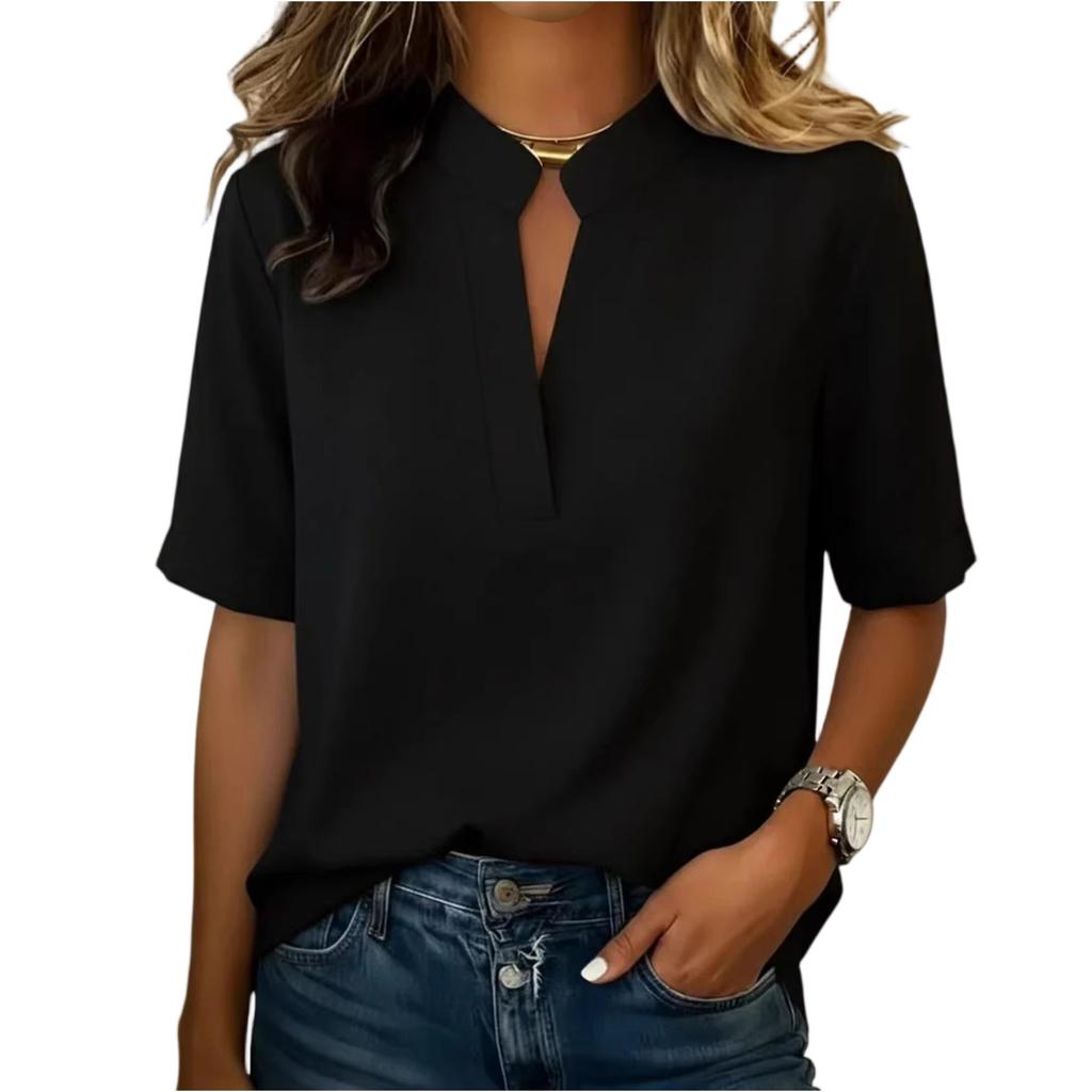 Damen Stylisches Lässiges V-Ausschnitt Locker sitzendes Hemd T-Shirt