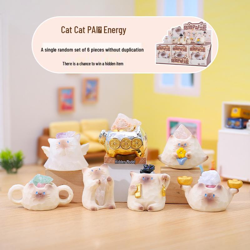 Handbemalte Katzen-Kristall-Energiefigur - Trendige Blindbox-Geburtstagsverzierung Geschenk