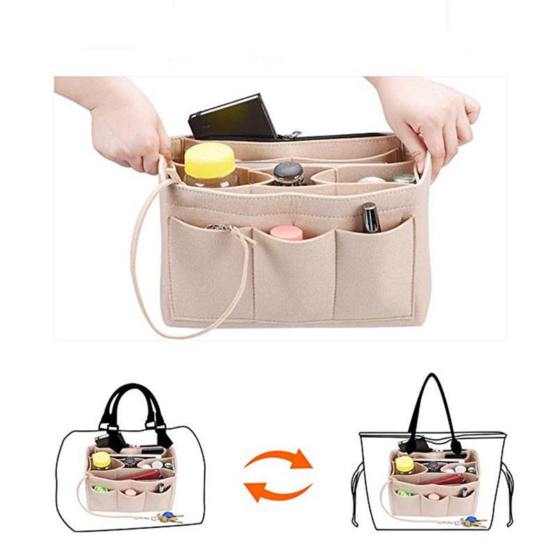 Large Capacity Felt Liner Makeup Bag with Detachable Medium Bag Organizer