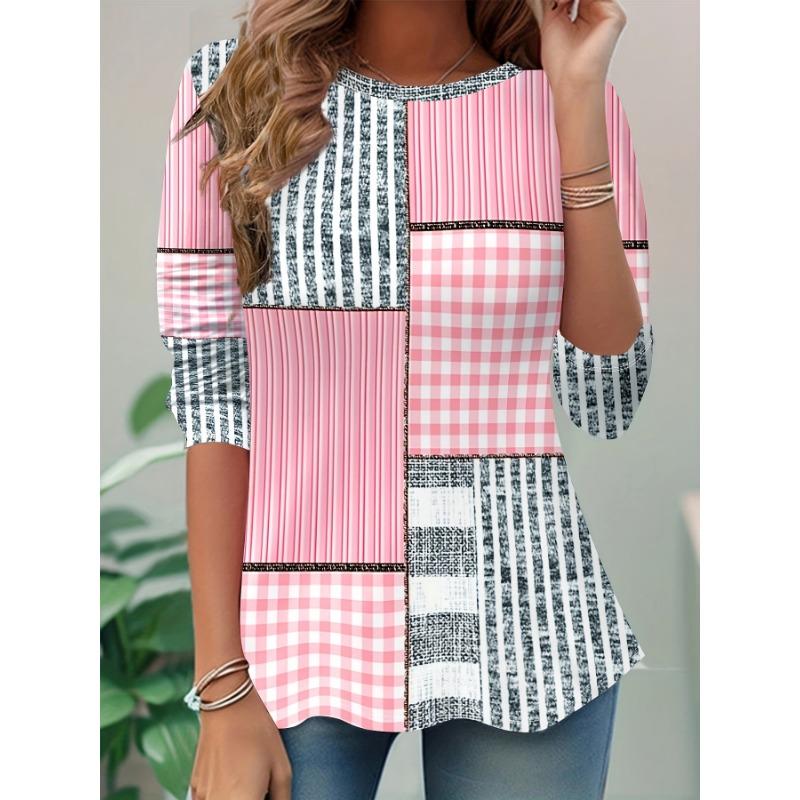 Women's Casual Long Sleeve T-Shirt - All-Over Vertical Stripes,Machine Washable, Regular Fit for Spring Summer Fall, Versatile Casual Wear