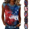 Women's Casual Sleeveless Pullover Tank Top Round Neck Independence Day Print Sleeveless Blouse Summer Outdoor Shirt