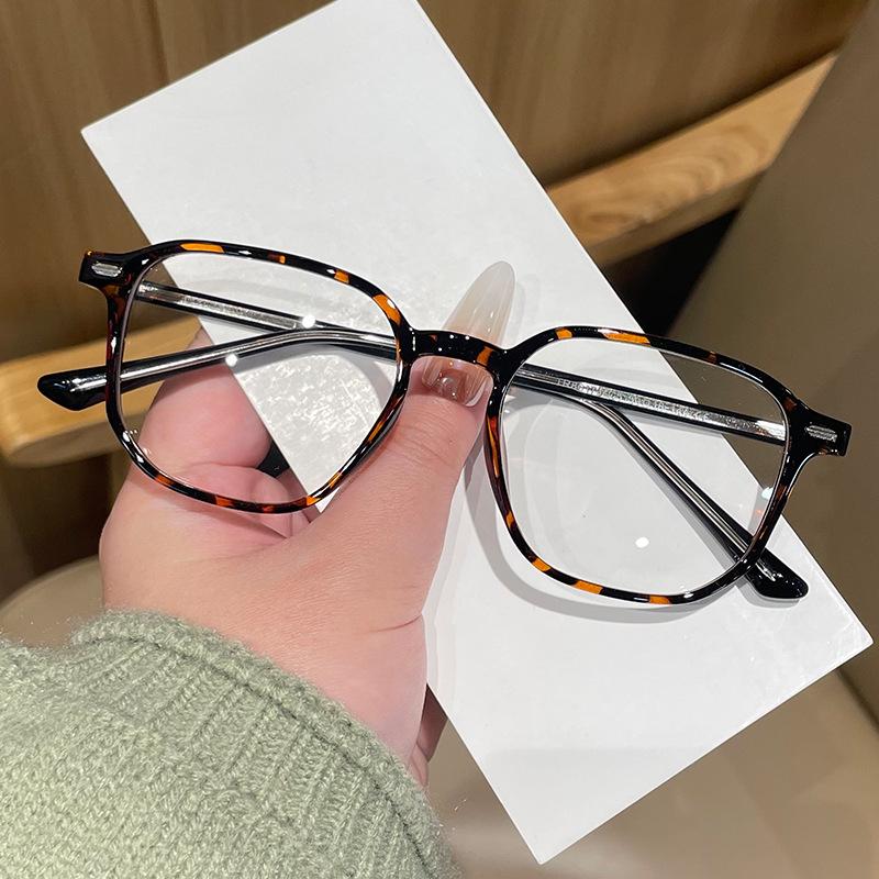 Women's Korean Polygonal Glasses, Myopia/Plano Lenses, Anti-Blue Light, Slimming for Large Faces, TR90 Bare Face Frame
